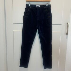 LOFT Women's Velour Velvet-like Sailor Pants Button Detail Navy Blue Size 28/9